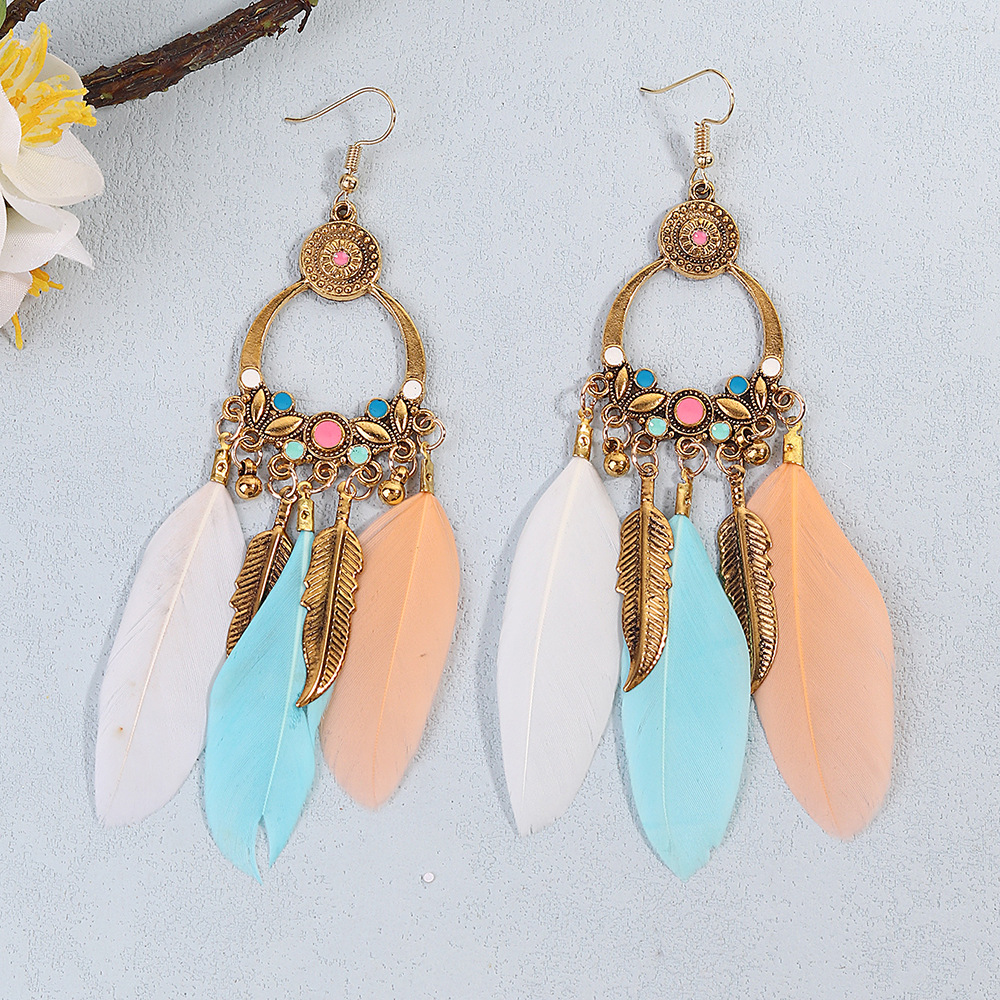 Drop Earrings Classification 1 Pair Retro Simple Style Tassel Plating Alloy Feather Drop Earrings