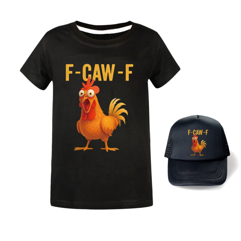 F-Caw-F Funny Chicken 儿童童装短袖T恤+帽子5057|undefined