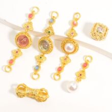 新款高保色古法沙金镶嵌锆石南红石手工DIY项链手链手串饰品配件
