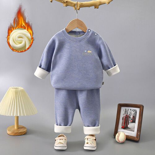 Children's Fleece Thicken Innerwear Set for Boys and Girls, Warm Autumn Clothes, Pajamas, Baby Home Clothes, Winter Fleece Lining