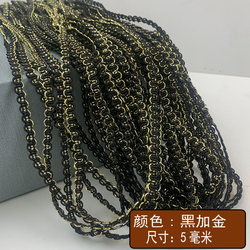 Muñeca de 25 m de encaje de hilo de oro y plata de estilo étnico de 5mm de dos colores Great Wall pequeño cinturón curvo de bricolaje accesorios de traje