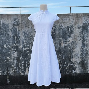 Women's Dress, Small White Dress, 2025 Large Hem Dress, Cheongsam, Mother's Dress, Ancient Dress with Lining, Tie-Dye