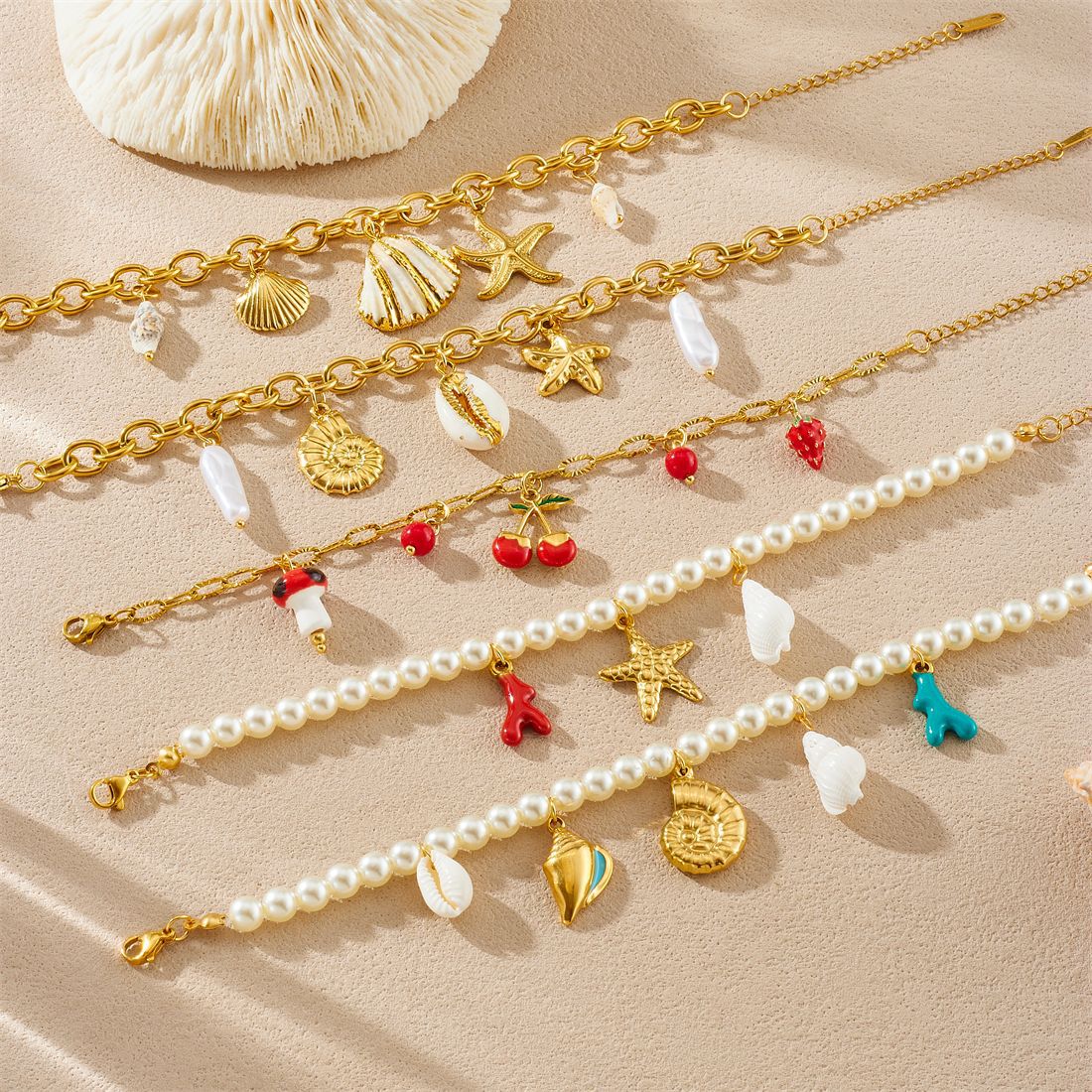 Ocean Series Cross-Border New Shell Imitation Pearl Starfish Pendant Bracelet Fashionable and Versatile Women's Jewelry