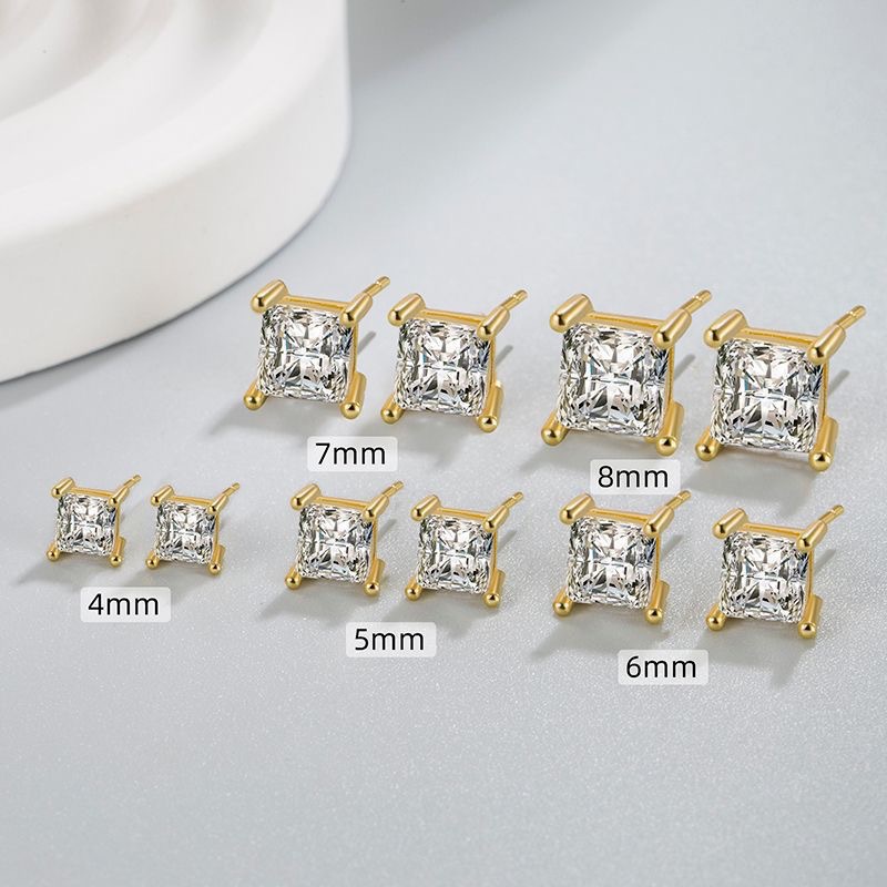 Europe and the United States cross-border hot square zircon earrings fashion personality design classic copper gold-plated single diamond all-match earrings