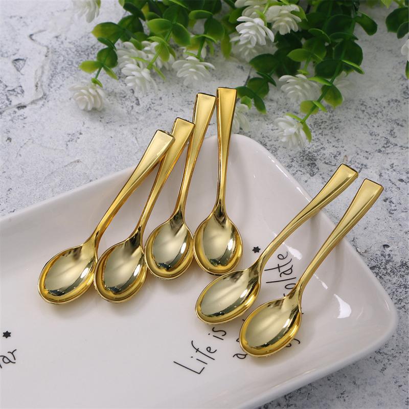PS disposable pudding spoon golden plating Golden small spoon Fork plastic party party banquet buffet PS disposable pudding spoon golden plating Golden small spoon Fork plastic party party banquet buffet
