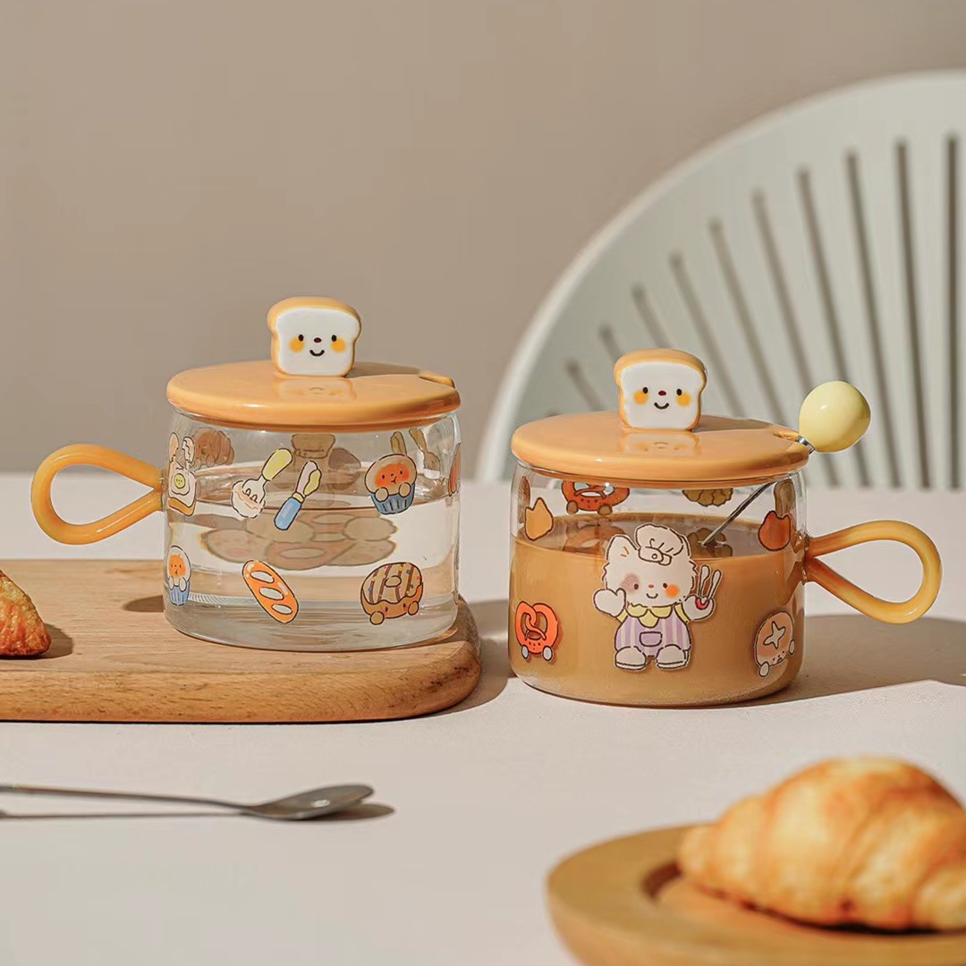Creativo personalizado pan taza de agua de cristal de alta apariencia lindo animal de dibujos animados taza de regalo taza