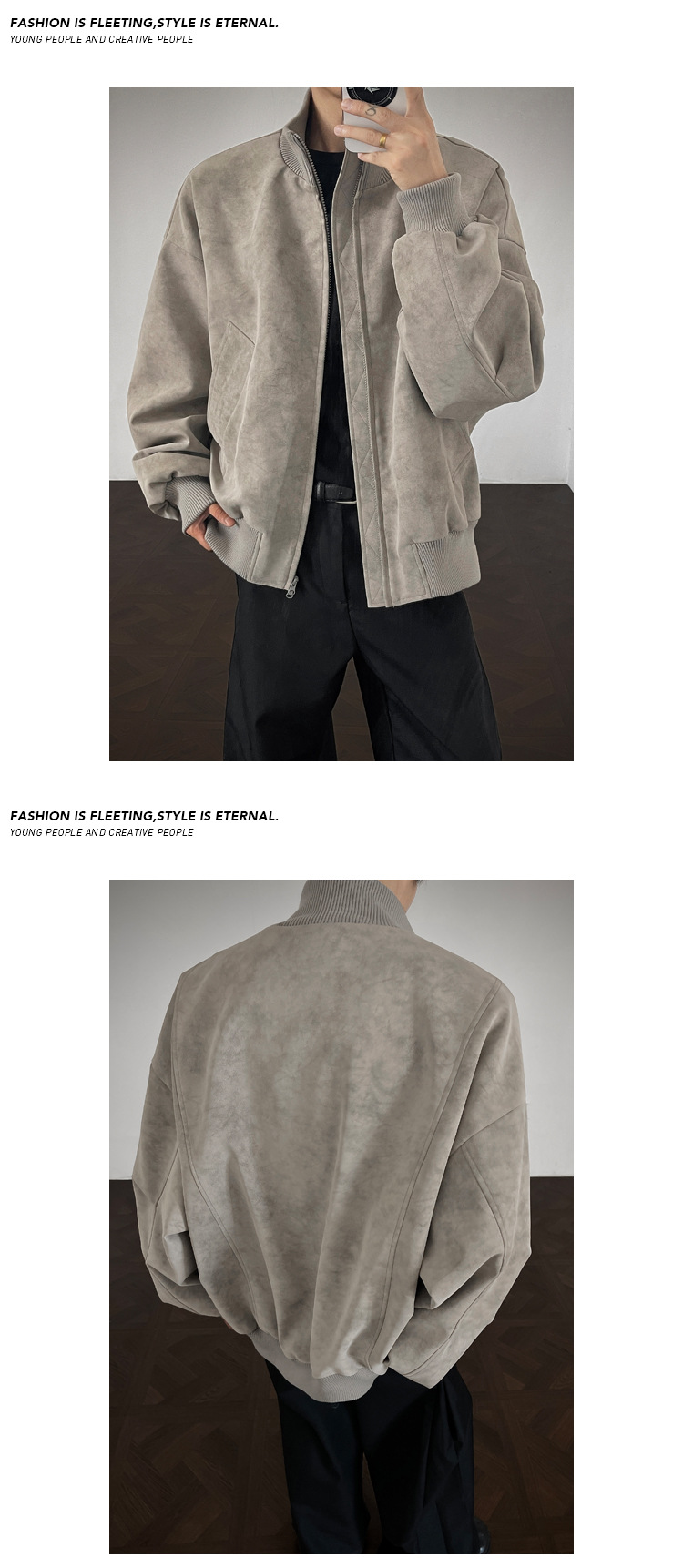 Giacca baseball uomo in ecopelle grigia tie-dye stile retro_voghion.com