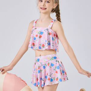 女の子 スプリット水着 プリンセススカート 花柄  夏用キッズ水着