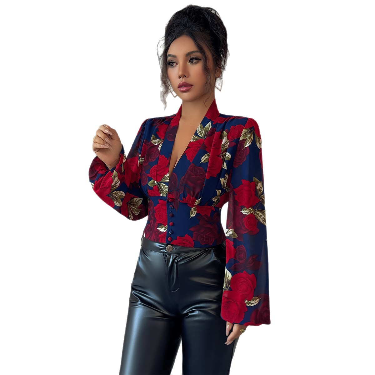 High Waisted Printed Vest Shirt Women's Elegant Style Casual Blouse For Spring/Autumn Summer Regular Fit Polyester_ecoleips.com