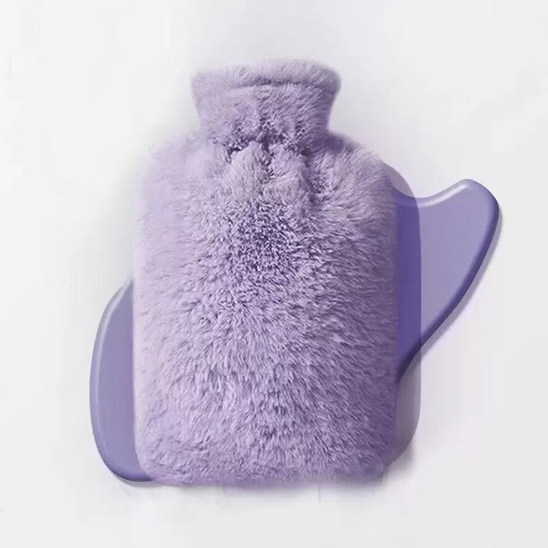 Hot water bottle + purple imitation rabbit fur coat