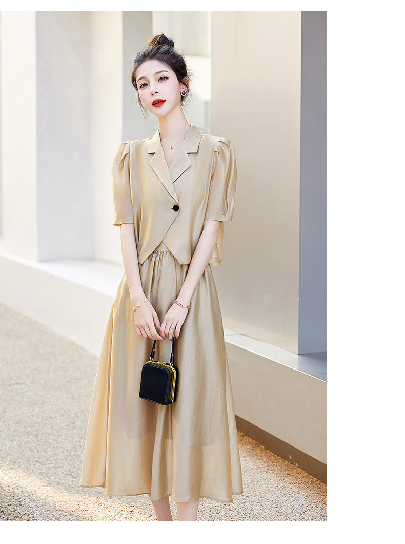 Bộ đồ Tencel nữ hai mảnh gồm áo và chân váy midi thắt eo — Màu đen, Màu xám, Màu kaki chi tiết 13
