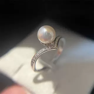 诸暨知珍淡水珍珠通体纯银戒指6~7mm强光微微瑕小灯泡珍珠戒指
