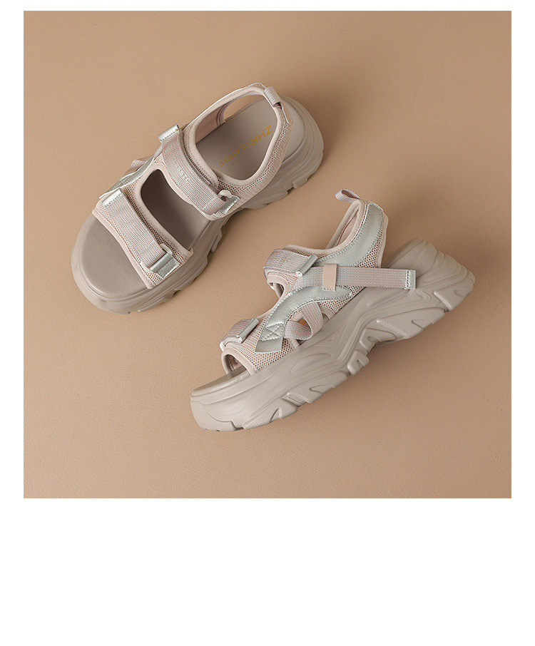 Sandal đi biển nữ thể thao quai dán chống trượt đế tăng chiều cao — G693 màu be chi tiết 22
