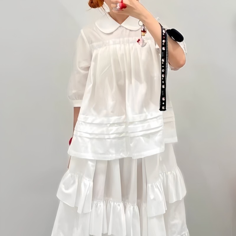 CDG KZYU 25春夏新款日系娃娃领衬衫宽松短袖休闲百搭上衣女款潮|undefined