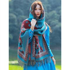 民族風はカシミヤの両面ストールの女性の長いマフラーのマントをまねます。