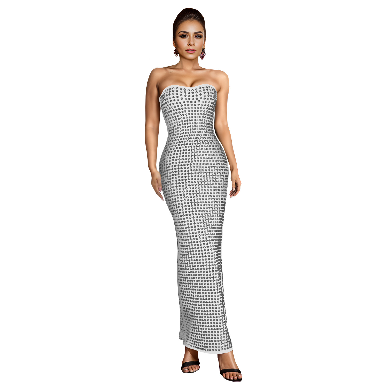 C7162 AliExpress transfronterizo Amazon Europa y América ropa de moda de mujer hombro abierto taladro caliente apertado vestido de cadera