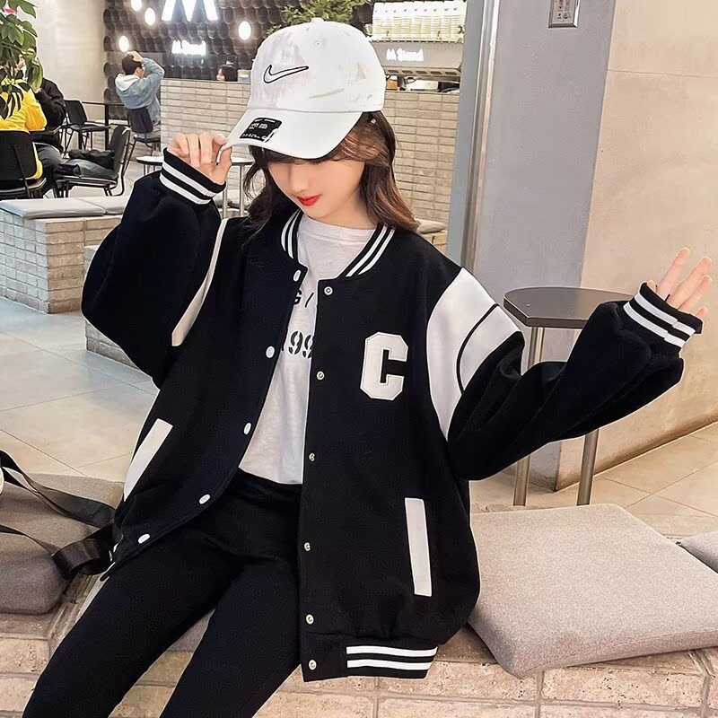 여자 인터넷 인기있는 봄과 가을 코트 2024 새로운 어린이 중학교 학생 코트 스포츠 옷 어린이 야구 옷