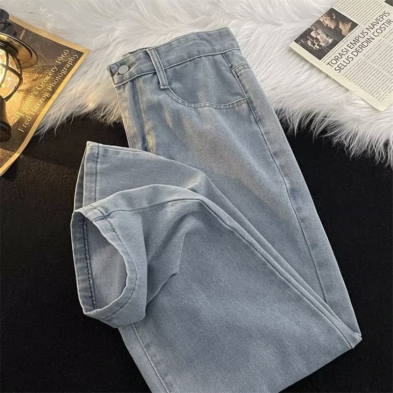 Herren-Jeans im Herbst-Look, gewaschen, einfarbig, High Street Retro, locker geschnitten, gerades Bein, mittelhoher Bund, weites Bein, Freizeithose_voghion.com