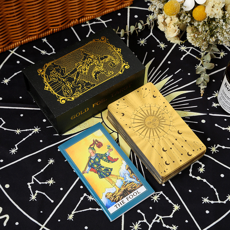 跨境彩印烫金塔罗牌78张全套tarotPVC塑料防水桌游卡牌现货批发|undefined