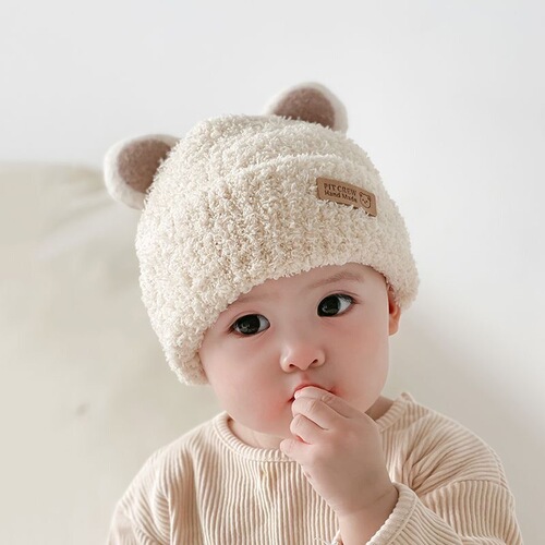 Baby Hat Winter Korean Style Unisex Kids Infant Plush Hat Knitted Warm Ear Protection Autumn/Winter Knit Hat for Children