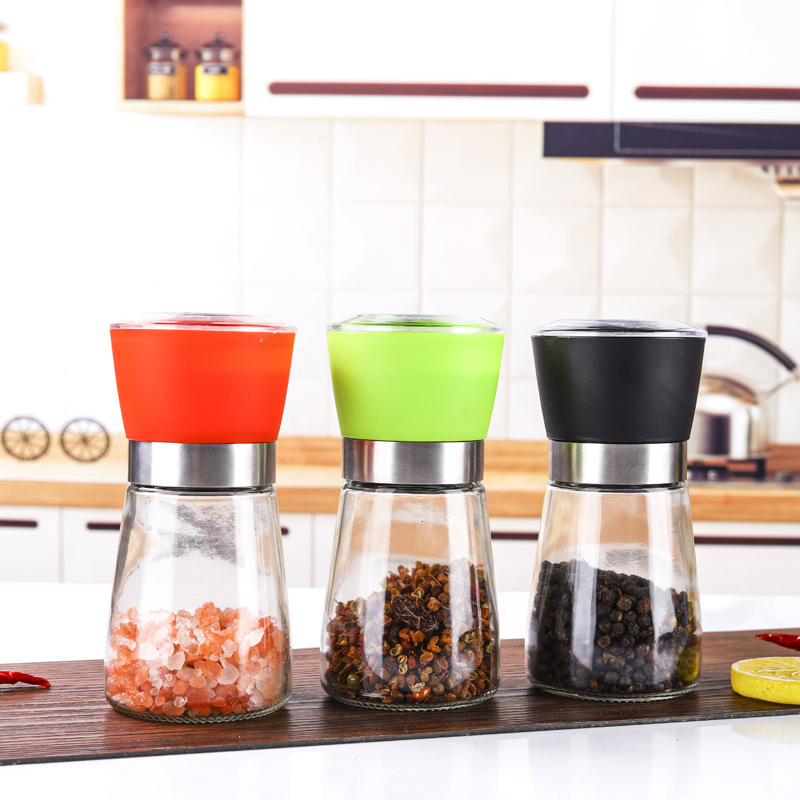 Molinillo de vidrio Cónico manual de pimienta Molinillo de sal gruesa Botella de molienda manual portátil