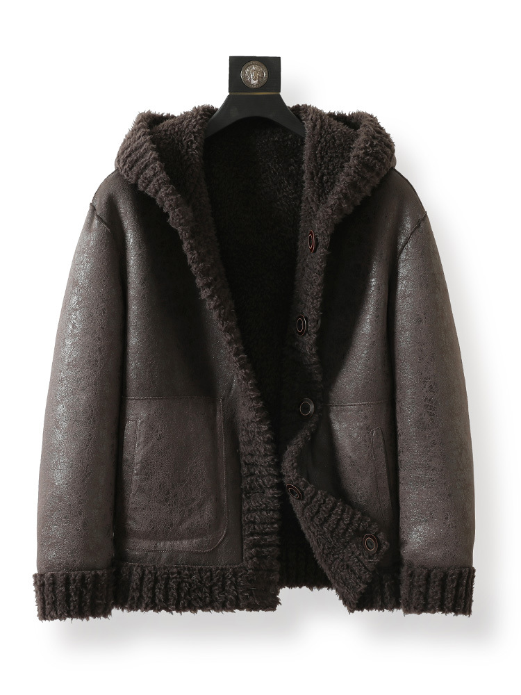 2025 nuevo chaqueta corta de moda coreana de moda de invierno y otoño con piel de hombre con capuzas