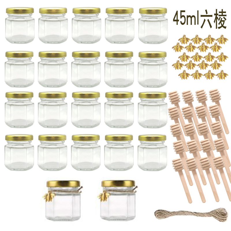 厂家直销45ml六棱蜂蜜瓶玻璃罐燕窝果酱喜蜜小号分装玻璃瓶分装瓶