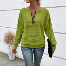 2025欧美跨境亚马逊秋冬新款女装休闲纯色长袖拉链套头上衣T恤女