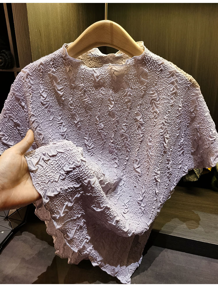 Áo thun nữ tay ngắn cổ tròn phối ren hoa nổi cao cấp — màu đen, Xanh lá cây nhạtcolor, màu tím nhạt, màu mơ chi tiết 14