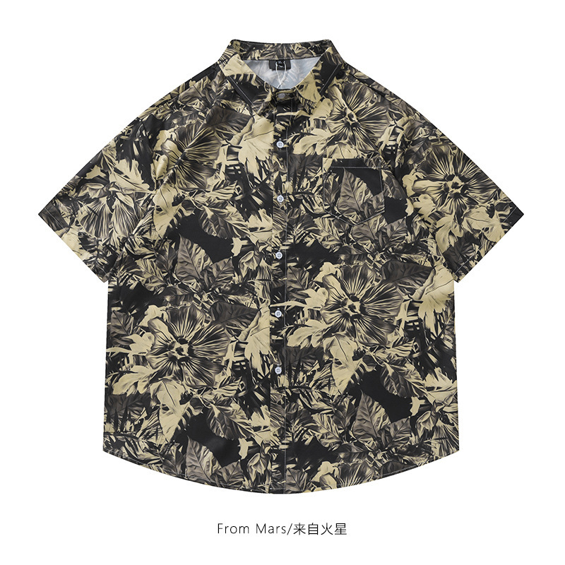 Guangzhou Wholesale New Payment Hawaiian Style Seaside Vacation Flower Shirt Loose Casual Short-Sleeved Shirt for Men and Women