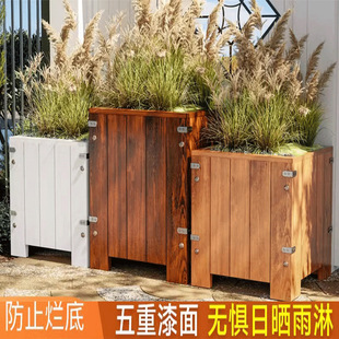 Ximei Wood Art Outdoor Anti-Corrosion Wooden Flower Box Courtyard Solid Wood Plant Flower Pot Square Balcony Plant Flower Bed