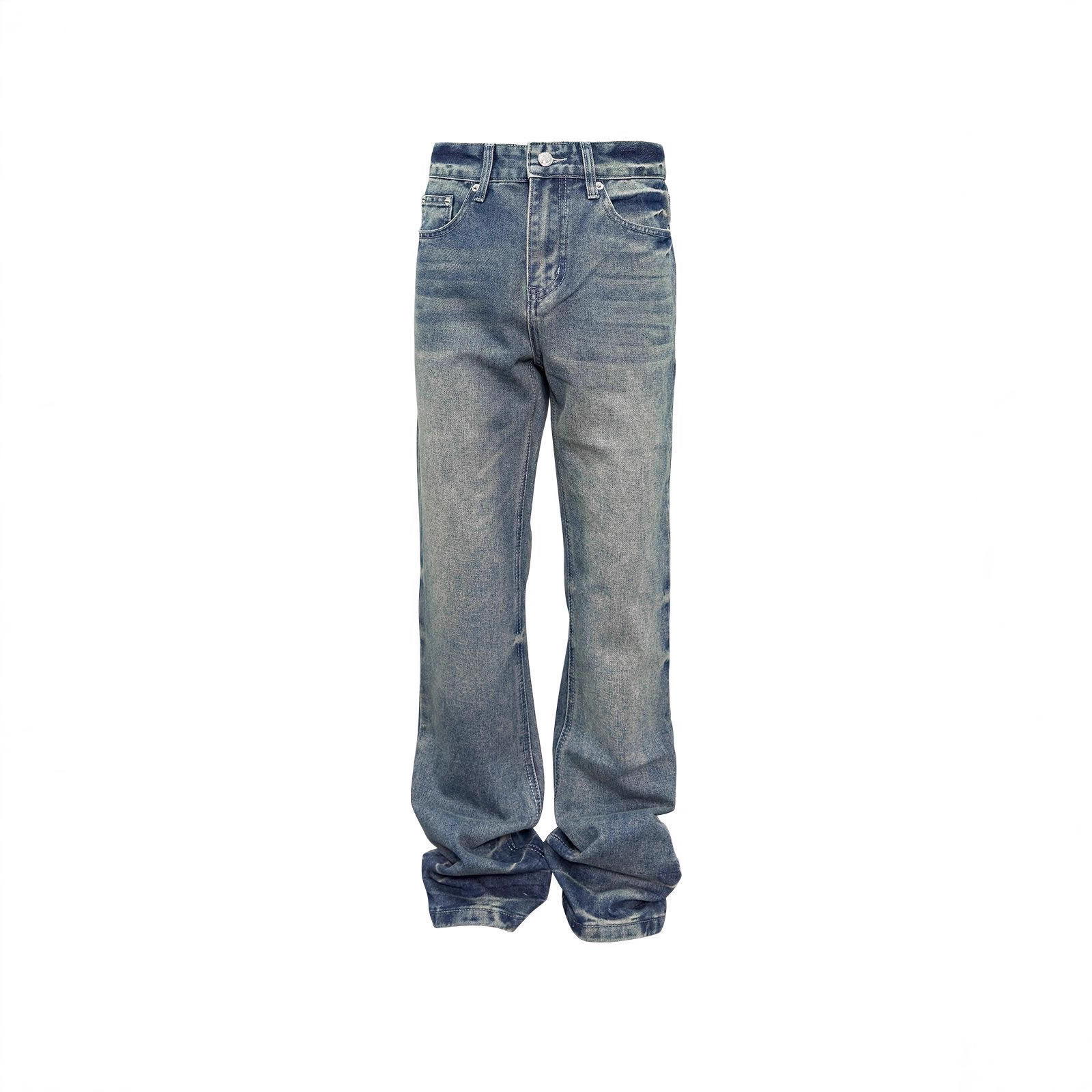 2025 American Retro Washed Blue Flared Jeans Trendy Brand Men's High Street Drape Cleanfit Pants_mkmklike.com