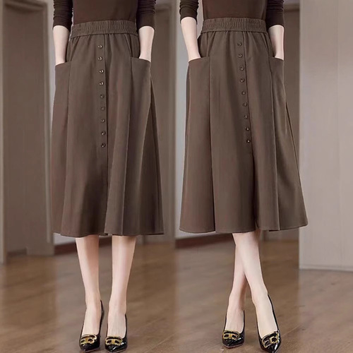 Black A-line women's skirt, half-length, summer, suitable for middle-aged mothers, pleated, versatile