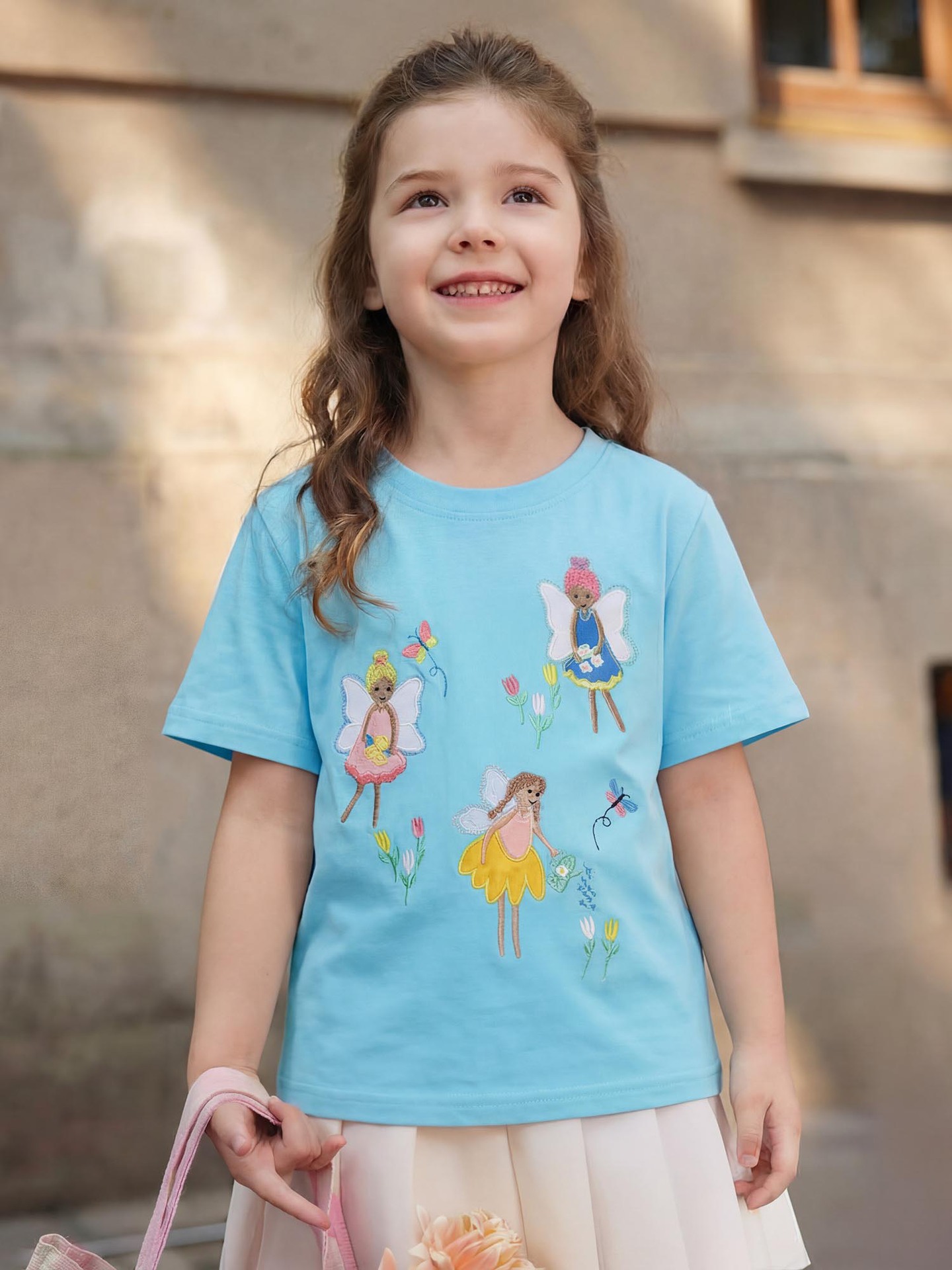 Summer children's sports knitted cotton T-shirt with a round collar