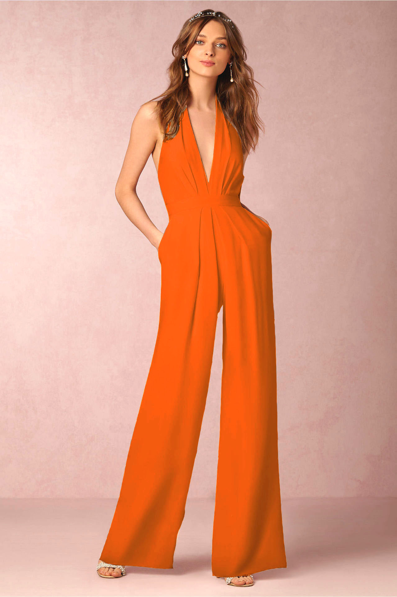 Solid Color Pattern Women's Daily Bodysuits British Style Solid Color Full Length Casual Pants Jumpsuits