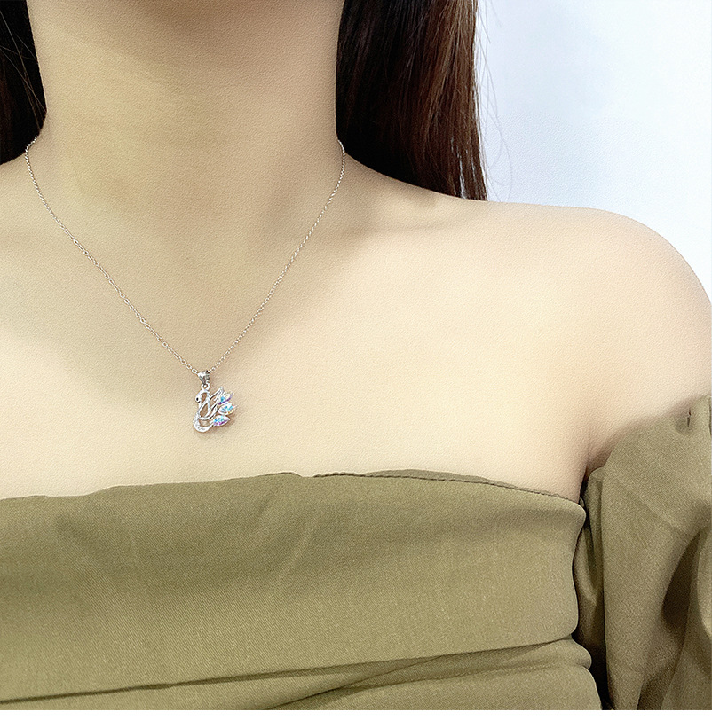 Simple Style Swan Sterling Silver Diamond Zircon Necklace display picture 2