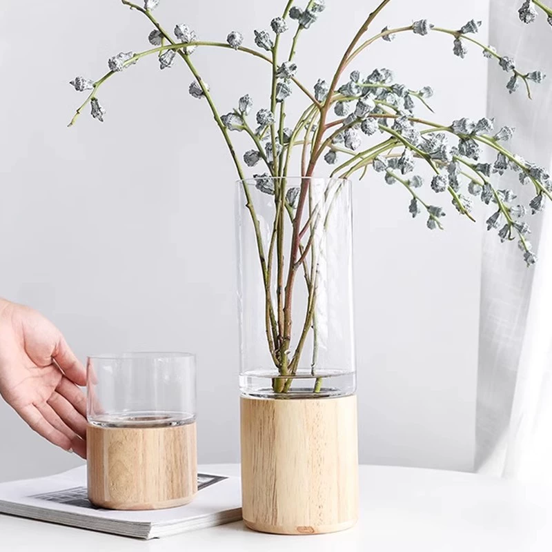 Квадратная настольная ваза из акрила с деревянной подставкой, простая, устойчивая к падению, для дома, цветов, гидропоники, с доставкой из бамбука.