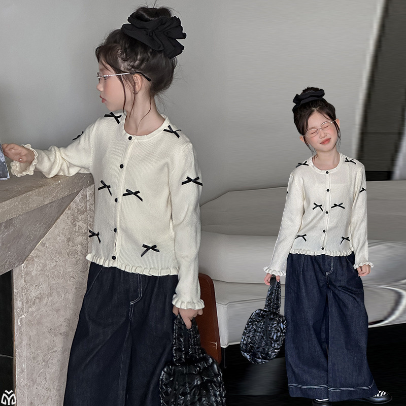 女童套装春秋2025新款儿童洋气毛衣开衫阔腿裤两件套女孩早秋穿搭|undefined