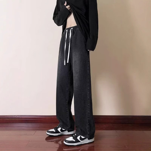 American Retro Denim Straight-Leg Loose Wide Leg Casual Long Pants for Men - Spring and Autumn New Style