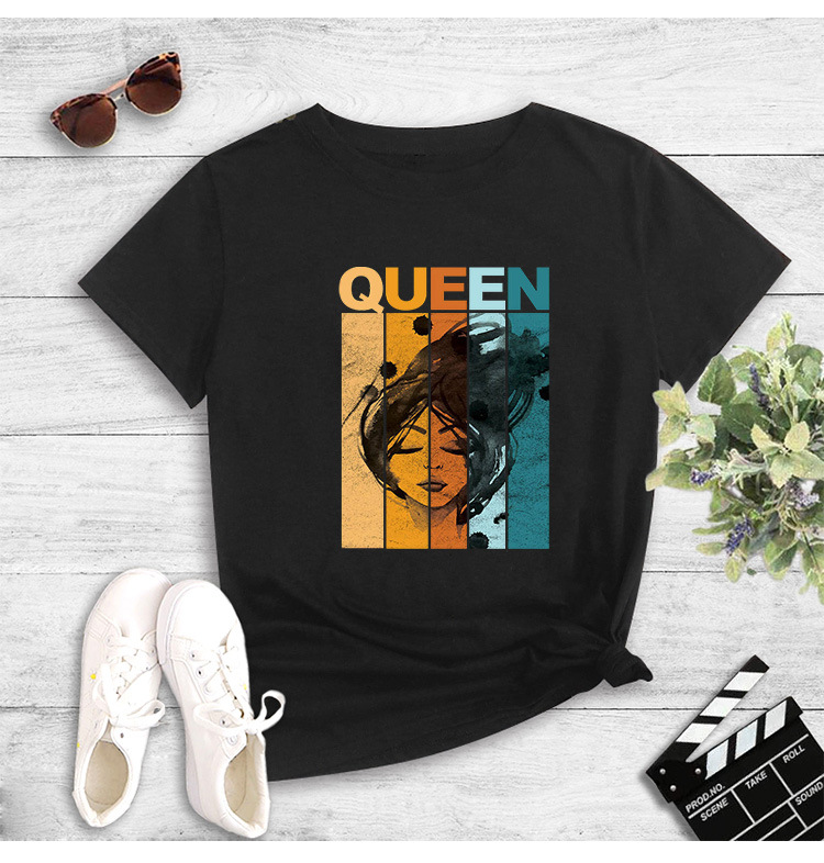 queen color matching hand-painted girl print short-sleeved T-shirt  NSYIC58810