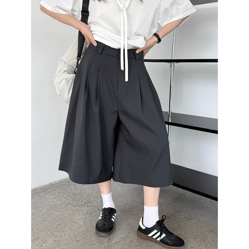 Luxi Japanese Style Casual Suit Eight-point Shorts Women's Summer New Commuting Pleated Loose Wide-leg Straight Pants 1876