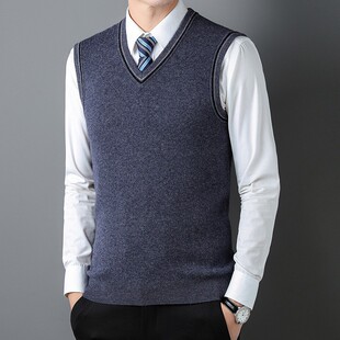 High-End Thickeneded Pure Vest Men's Business V-Neck Sleeveless Knitted Vest Pullover Dad Vest