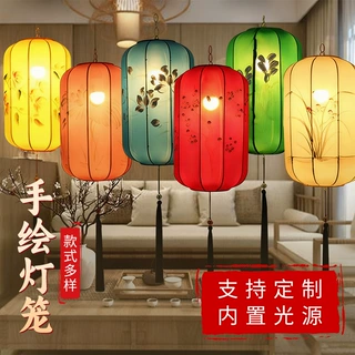 中式布艺手绘灯笼仿古街道景区餐厅过道吊灯冬瓜形防水灯笼批发