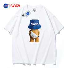 夏季新款男士短袖T恤宽松NASA爆款背包熊落肩圆领体恤打底衫潮牌