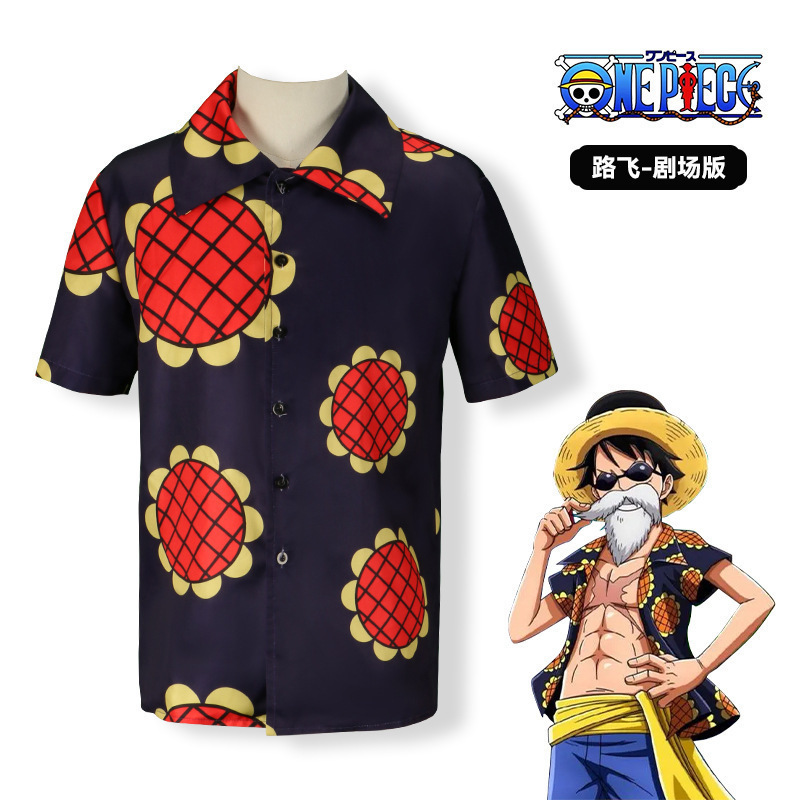 Classic Japanese Anime One Piece Luffy Straw Hat Crew Cardigan Shirt 3D Digital Printing Factory Direct Sale
