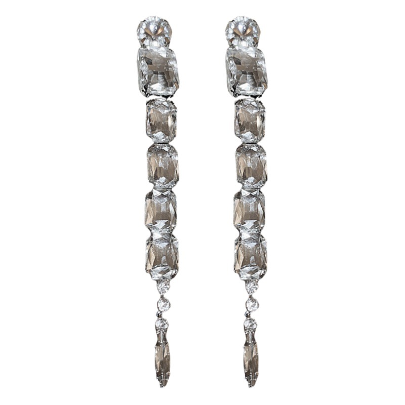 Estilo europeo y americano Luz de lujo cuadrado largo borla pendientes collar traje nicho retro clavícula cadena Internet celebridad joyería exagerada para las mujeres