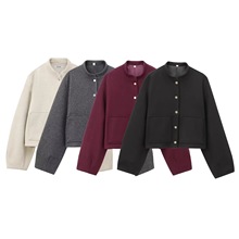 跨境欧美女装速卖通爆款贴袋饰短款飞行员夹克外套