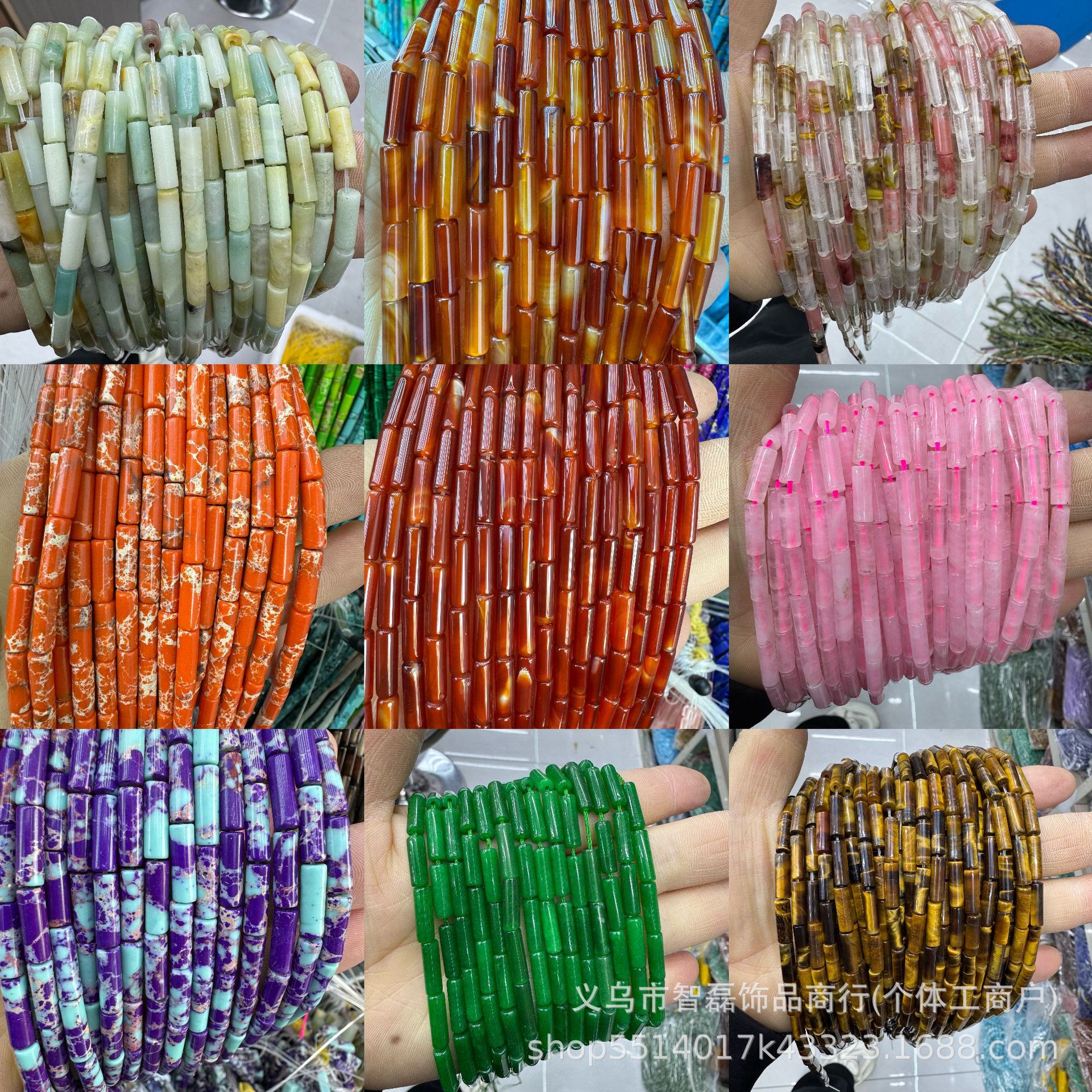 4*13 joyería de piedra de ágata de cristal cilíndrico cuentas sueltas accesorios de bricolaje patrón de madera roja azul natural turquesa al por mayor