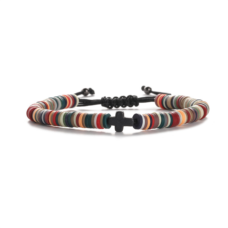 Amazon 6mm de color de cerámica suave cuentas de cuentas trenzadas pulseras cruz pulseras de regalos para hombres y mujeres