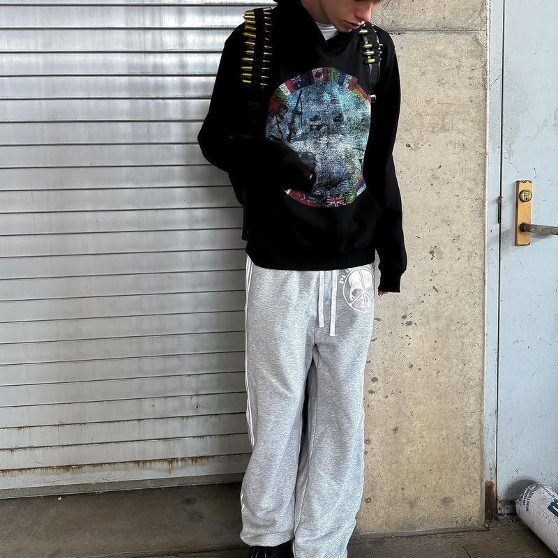 European and American Wholesale Personalized Printed Sweatshirts and Sweatpants Long-Sleeved Pullover Hoodie Suit Retro Street Trendy Jacket